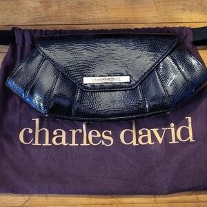 Charles David Black Leather Clutch w dust bag
